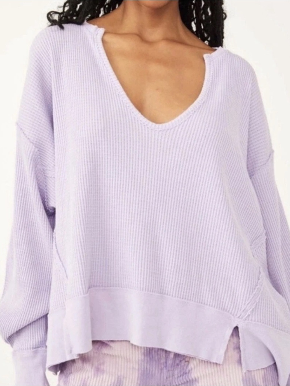 WE THE FREE WOMENS PURPLE BUTTERCUP THERMAL LONG SLEEVE SHIRT TOP LARGE